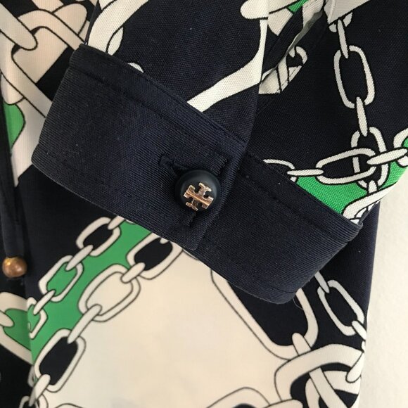 Tory Burch dress women's S collar navy/green silk nautical preppy Retro luxury - Picture 3 of 7